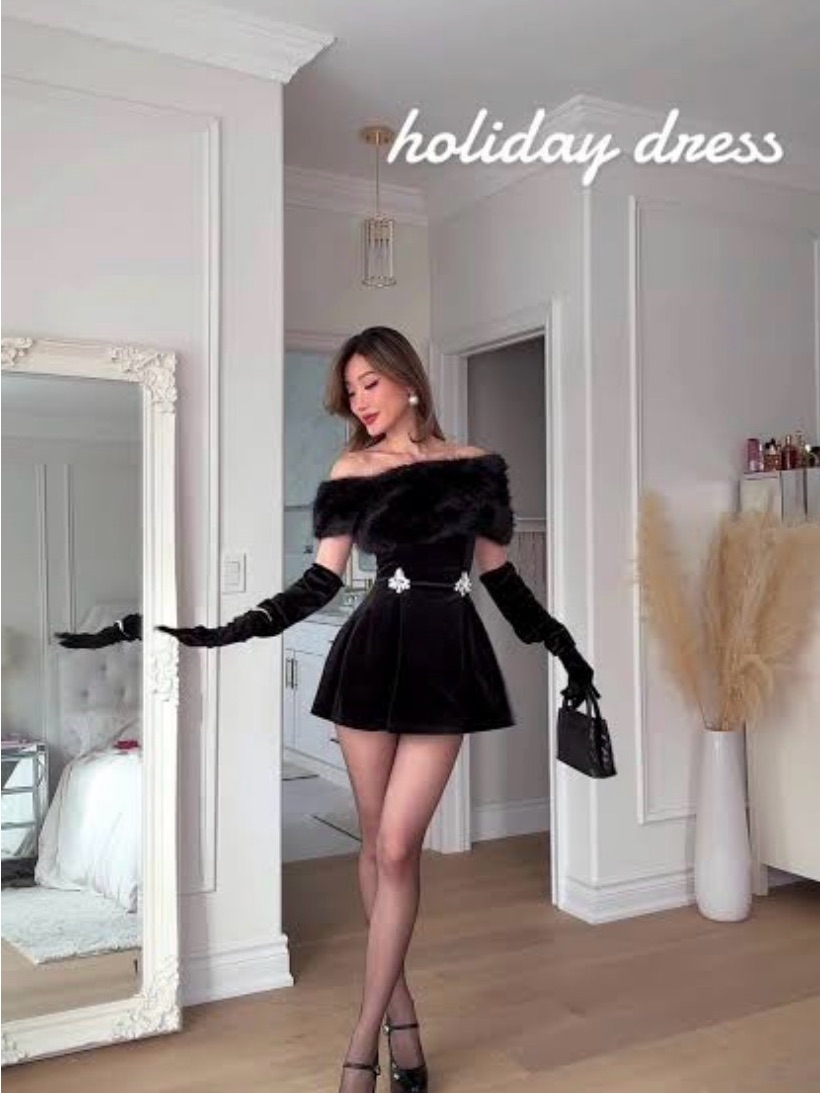 Nana Jacqueline Black Off-Shoulder Mini Dress